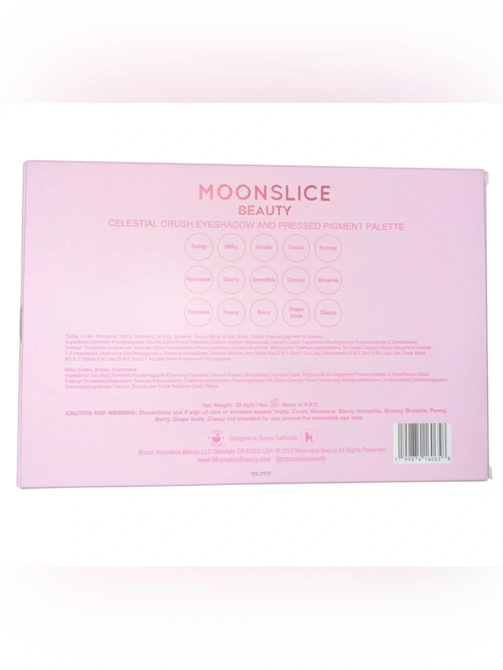 New CELESTIAL CRUSH Moonslice Beauty 16-Color Pink Eyeshadow Palette Unopened
